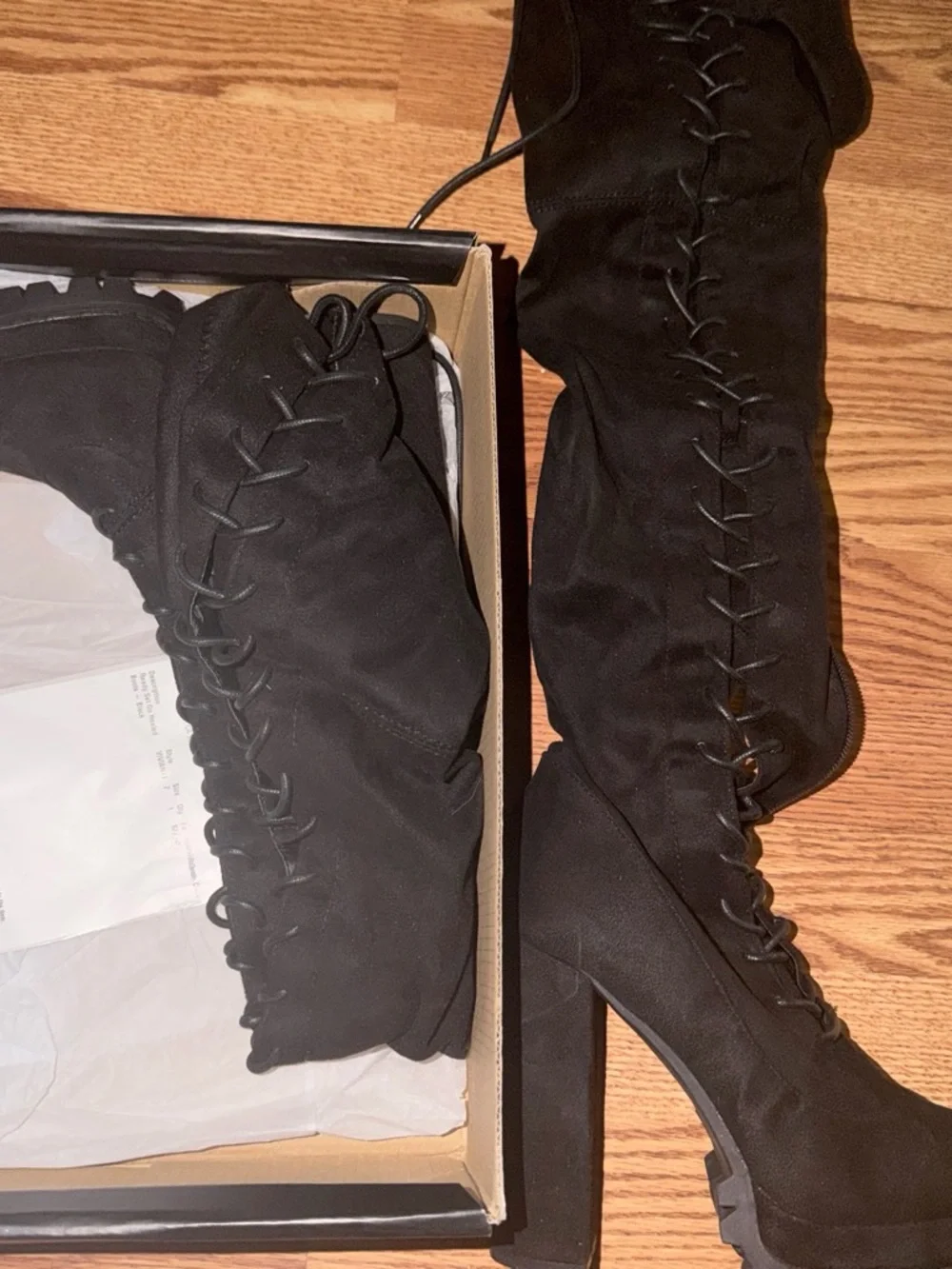 Women’s Black Lace-Up Platform Knee-High Boots
